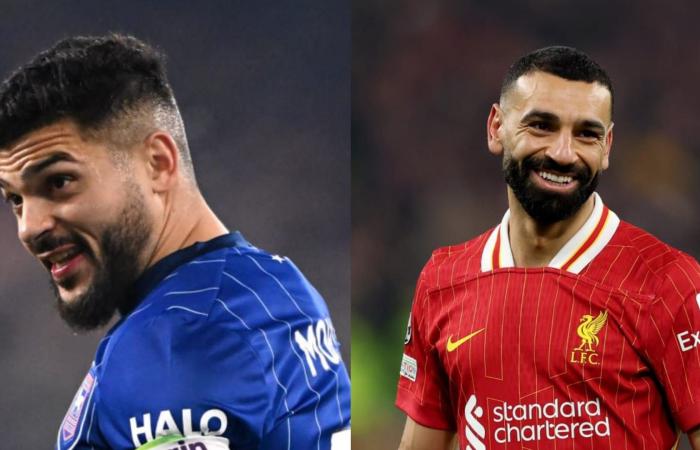 لقطة بين محمد صلاح وسام مرسي بعد مباراة في الدوري الإنجليزي تخطف الأنظار